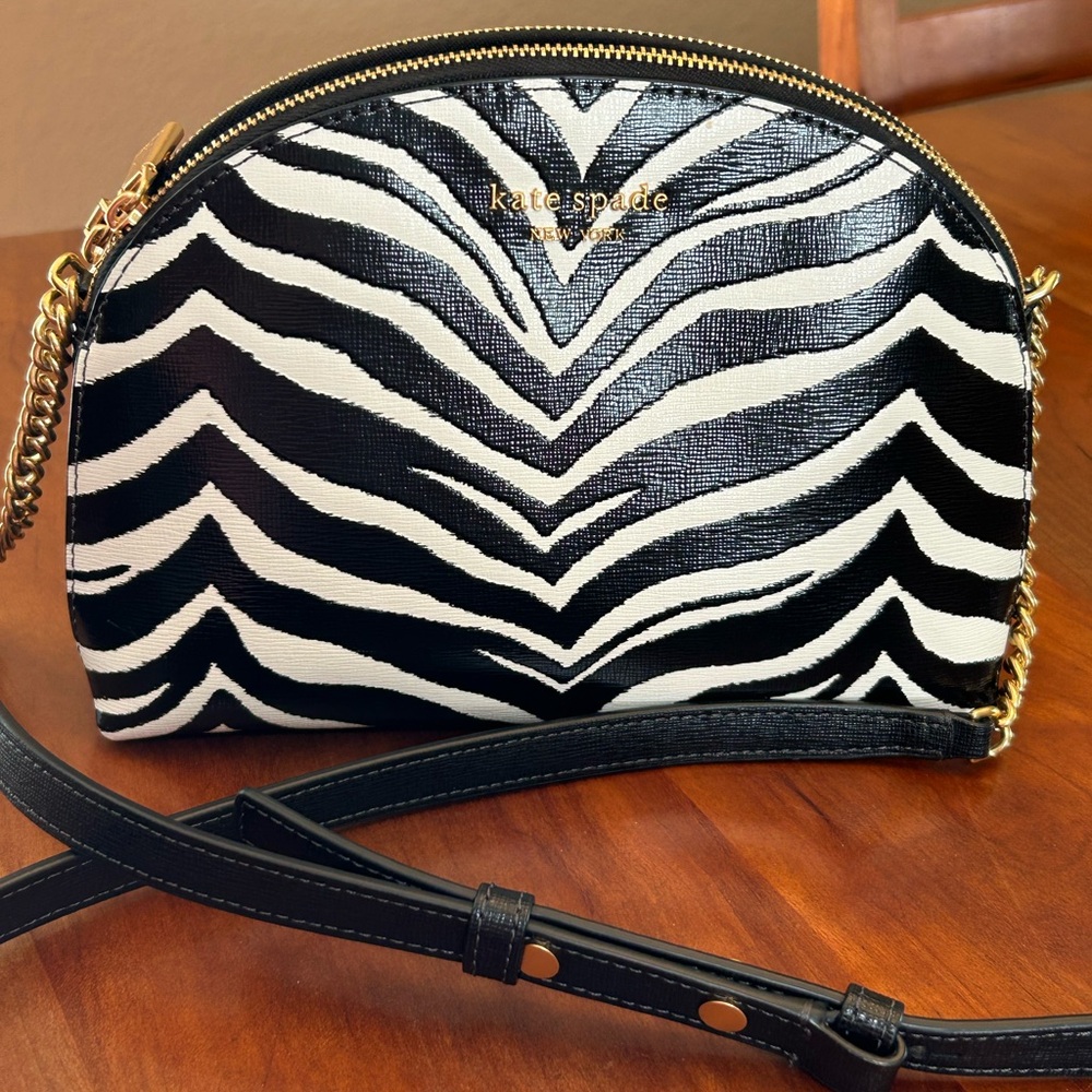 Kate Spade Morgan Zebra Stripe Embossed Leather Double Zip Dome Crossbody Bag